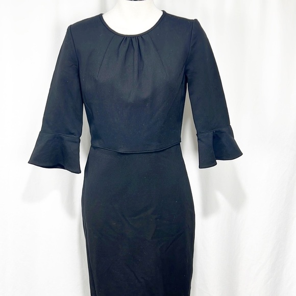 J. Crew Bell Sleeve Ponte Knit Sheath Dress Size 4 Black Knee Length Structured - Picture 7 of 13
